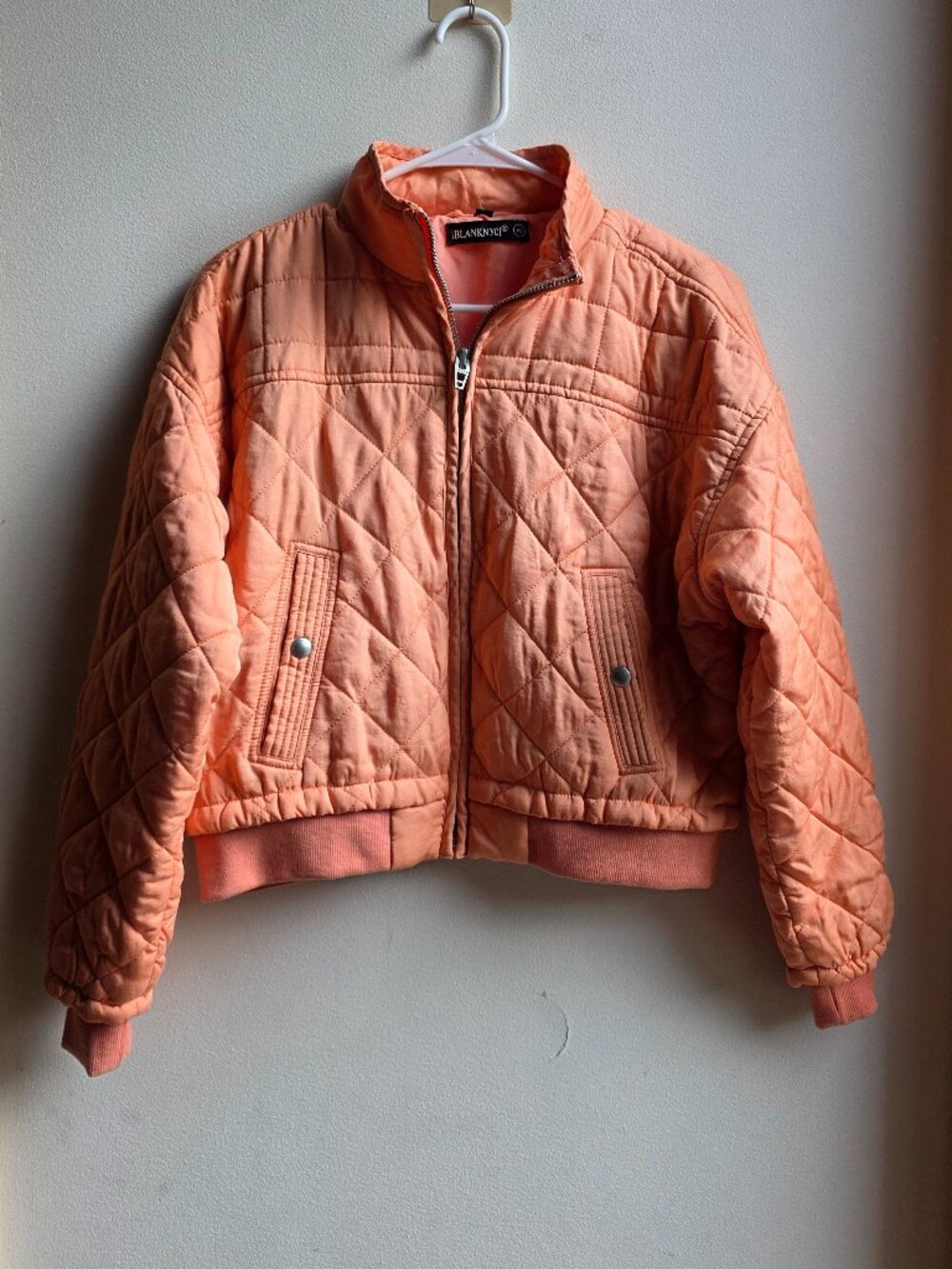 Blank NYC Apricot Cropped Quilted Bomber Jacket Size XS